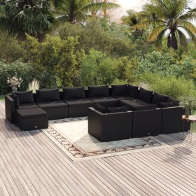 Set de muebles de jardín 11 pzas cojines ratán sintético negro de vidaXL, Conjuntos de jardín - Ref: Foro24-3102696, Precio: ...