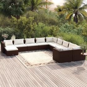 Gartenmöbel-Set 11-teilig und braune synthetische Rattankissen von vidaXL, Gartensets - Ref: Foro24-3102706, Preis: 1,00 €, R...