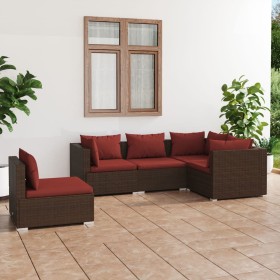 Garten Sofa Set 5 Stück und Kissen braun synthetischen Rattan von vidaXL, Gartensets - Ref: Foro24-3102315, Preis: 398,99 €, ...