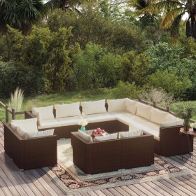 Set muebles de jardín 12 pzas y cojines ratán sintético marrón de vidaXL, Conjuntos de jardín - Ref: Foro24-3102882, Precio: ...