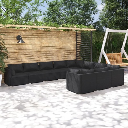 Garden furniture set, 10 pieces, with black synthetic rattan cushions. by vidaXL, Garden sets - Ref: Foro24-3102776, Price: 1...