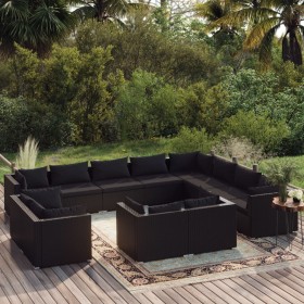 Gartenmöbel-Set, 12-teilig, schwarze Kissen aus synthetischem Rattan von vidaXL, Gartensets - Ref: Foro24-3102888, Preis: 1,0...