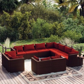 Gartenmöbelset 11-teilig mit braunen synthetischen Rattankissen von vidaXL, Gartensets - Ref: Foro24-3102875, Preis: 979,99 €...