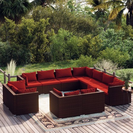 Set muebles de jardín 11 piezas cojines ratán sintético marrón de vidaXL, Conjuntos de jardín - Ref: Foro24-3102875, Precio: ...