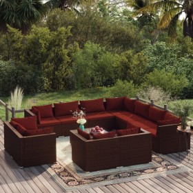 Set muebles de jardín 12 pzas y cojines ratán sintético marrón de vidaXL, Conjuntos de jardín - Ref: Foro24-3102883, Precio: ...