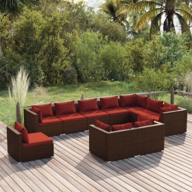 Garden furniture set 10 pieces and brown synthetic rattan cushions by vidaXL, Garden sets - Ref: Foro24-3102659, Price: 1,00 ...