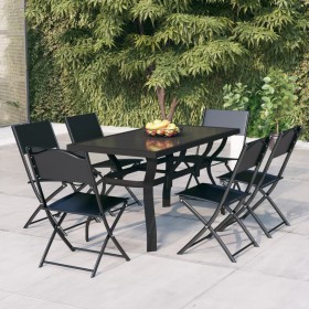 Juego de comedor de jardín 7 piezas con cojines gris y negro de vidaXL, Conjuntos de jardín - Ref: Foro24-3102924, Precio: 31...