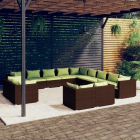 Set muebles de jardín 13 piezas cojines ratán sintético marrón de vidaXL, Conjuntos de jardín - Ref: Foro24-3102908, Precio: ...