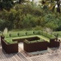 Set muebles de jardín 12 pzas y cojines ratán sintético marrón de vidaXL, Conjuntos de jardín - Ref: Foro24-3102892, Precio: ...