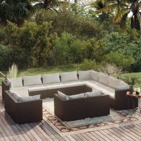 Set de muebles de jardín 12 pzas cojines ratán sintético negro de vidaXL, Conjuntos de jardín - Ref: Foro24-3102887, Precio: ...