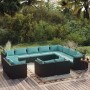 Set de muebles de jardín 12 pzas cojines ratán sintético negro de vidaXL, Conjuntos de jardín - Ref: Foro24-3102889, Precio: ...