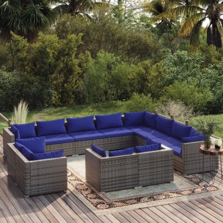 Set de muebles de jardín 12 pzas y cojines ratán sintético gris de vidaXL, Conjuntos de jardín - Ref: Foro24-3102894, Precio:...