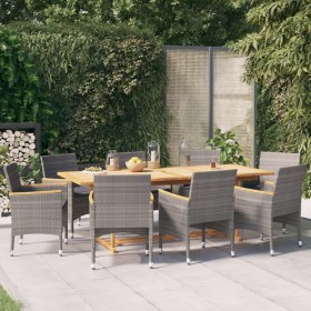 Juego de comedor de jardín 9 piezas con cojines gris de vidaXL, Conjuntos de jardín - Ref: Foro24-3103589, Precio: 709,99 €, ...