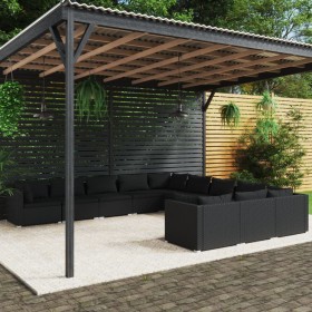 Gartenmöbel-Set 11-teilig, schwarze Kissen aus synthetischem Rattan von vidaXL, Gartensets - Ref: Foro24-3102808, Preis: 1,00...