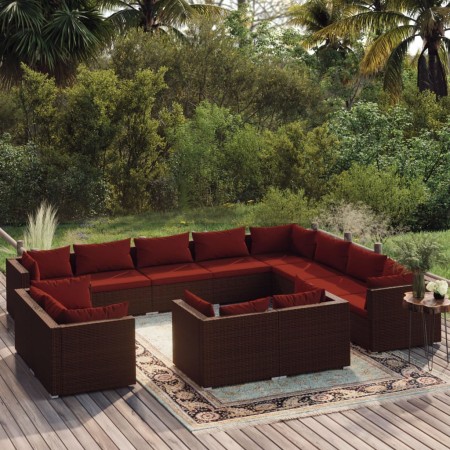 Garden furniture set 12 pieces and brown synthetic rattan cushions by vidaXL, Garden sets - Ref: Foro24-3102891, Price: 1,00 ...