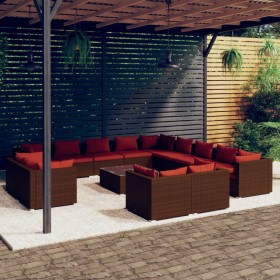 Garden furniture set 14 pieces with brown synthetic rattan cushions by vidaXL, Garden sets - Ref: Foro24-3102915, Price: 1,00...