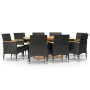 Juego de comedor de jardín 9 piezas con cojines negro de vidaXL, Conjuntos de jardín - Ref: Foro24-3103598, Precio: 759,55 €,...