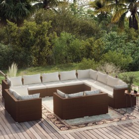 Set muebles de jardín 12 pzas y cojines ratán sintético marrón de vidaXL, Conjuntos de jardín - Ref: Foro24-3102890, Precio: ...