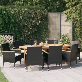 9-teiliges Garten-Ess-Set mit Kissen schwarz von vidaXL, Gartensets - Ref: Foro24-3103600, Preis: 832,48 €, Rabatt: %