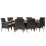 Juego de comedor de jardín 9 piezas con cojines negro de vidaXL, Conjuntos de jardín - Ref: Foro24-3103600, Precio: 808,17 €,...