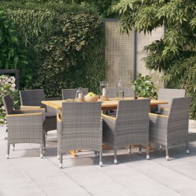 Juego de comedor de jardín 9 piezas con cojines gris de vidaXL, Conjuntos de jardín - Ref: Foro24-3103587, Precio: 712,34 €, ...