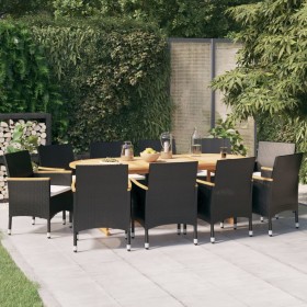 Juego de comedor de jardín 11 piezas con cojines negro de vidaXL, Conjuntos de jardín - Ref: Foro24-3103602, Precio: 976,99 €...