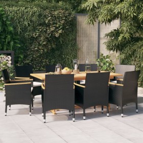 9-teiliges Garten-Ess-Set mit Kissen schwarz von vidaXL, Gartensets - Ref: Foro24-3103586, Preis: 780,34 €, Rabatt: %