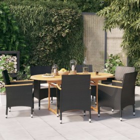 7-teiliges Garten-Essset mit schwarzen Kissen von vidaXL, Gartensets - Ref: Foro24-3103596, Preis: 596,99 €, Rabatt: %