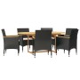 Juego de comedor de jardín 7 piezas con cojines negro de vidaXL, Conjuntos de jardín - Ref: Foro24-3103596, Precio: 596,03 €,...