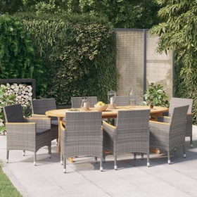 9-teiliges Garten-Essset mit grauen Kissen von vidaXL, Gartensets - Ref: Foro24-3103601, Preis: 710,02 €, Rabatt: %