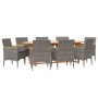 Juego de comedor de jardín 9 piezas con cojines gris de vidaXL, Conjuntos de jardín - Ref: Foro24-3103601, Precio: 710,99 €, ...