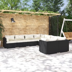 Gartenmöbel-Set 8-teilig und schwarze synthetische Rattankissen von vidaXL, Gartensets - Ref: Foro24-3102751, Preis: 737,01 €...