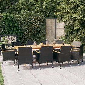 Juego de comedor de jardín 11 piezas con cojines negro de vidaXL, Conjuntos de jardín - Ref: Foro24-3103592, Precio: 1,00 €, ...