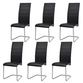 Sillas voladizas de comedor 6 unidades cuero sintético negro de vidaXL, Sillas de comedor - Ref: Foro24-272420, Precio: 361,2...