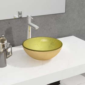 Lavabo de vidrio templado dorado 30x12 cm de vidaXL, Lavabos - Ref: Foro24-345259, Precio: 54,61 €, Descuento: %