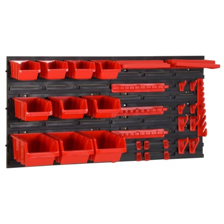 Set estantes taller 35 pzas polipropileno rojo y negro 77x39 cm de vidaXL, Armarios para herramientas - Ref: Foro24-152205, P...