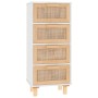 Weißes Sideboard aus massivem Kiefernholz und natürlichem Rattan, 40 x 30 x 90 cm von vidaXL, Sideboards - Ref: Foro24-345642...