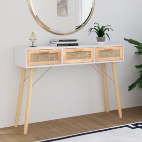 Solid pine wood and natural rattan console table, 105x30x75 cm by vidaXL, Side tables - Ref: Foro24-345627, Price: 137,48 €, ...