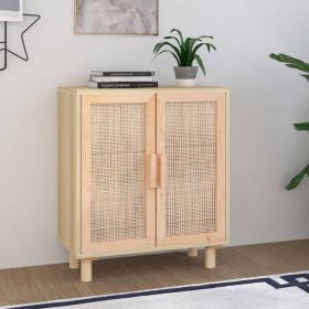 Braunes Sideboard aus massivem Kiefernholz und natürlichem Rattan, 60 x 30 x 70 cm von vidaXL, Sideboards - Ref: Foro24-34563...