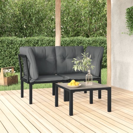 Juego de muebles jardín 3 pzas ratán sintético negro y gris de vidaXL, Conjuntos de jardín - Ref: Foro24-3187730, Precio: 174...