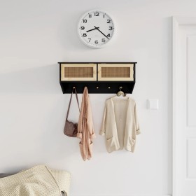 Wall coat rack made of black plywood and natural rattan by vidaXL, Shelves and shelves - Ref: Foro24-345652, Price: 51,99 €, ...