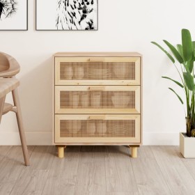 Braunes Sideboard aus massivem Kiefernholz und natürlichem Rattan, 60 x 30 x 70 cm von vidaXL, Sideboards - Ref: Foro24-34563...