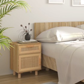 Mesita de noche madera maciza pino marrón y ratán natural de vidaXL, Mesitas de noche - Ref: Foro24-345610, Precio: 78,99 €, ...