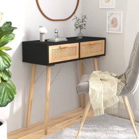 Solid pine wood console table with natural black rattan, measuring 80x30x75 cm. by vidaXL, Side tables - Ref: Foro24-345625, ...