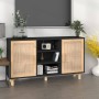 Schwarzes Sideboard aus massivem Kiefernholz und natürlichem Rattan, 105 x 30 x 60 cm von vidaXL, Sideboards - Ref: Foro24-34...