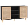 Schwarzes Sideboard aus massivem Kiefernholz und natürlichem Rattan, 105 x 30 x 60 cm von vidaXL, Sideboards - Ref: Foro24-34...