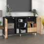 Schwarzes Sideboard aus massivem Kiefernholz und natürlichem Rattan, 105 x 30 x 60 cm von vidaXL, Sideboards - Ref: Foro24-34...