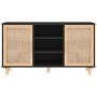 Schwarzes Sideboard aus massivem Kiefernholz und natürlichem Rattan, 105 x 30 x 60 cm von vidaXL, Sideboards - Ref: Foro24-34...