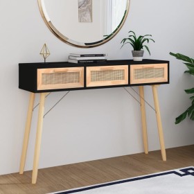 Console table solid pine wood black natural rattan 105x30x75cm by vidaXL, Side tables - Ref: Foro24-345628, Price: 146,99 €, ...