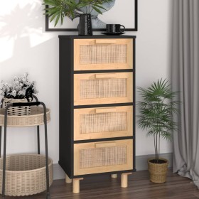 Aparador negro madera pino maciza y ratán natural 40x30x90 cm de vidaXL, Aparadores - Ref: Foro24-345643, Precio: 140,64 €, D...